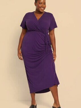 NWT Lane Bryant Short-Sleeve Side-Ruched Purple Maxi Midi Dress 18/20